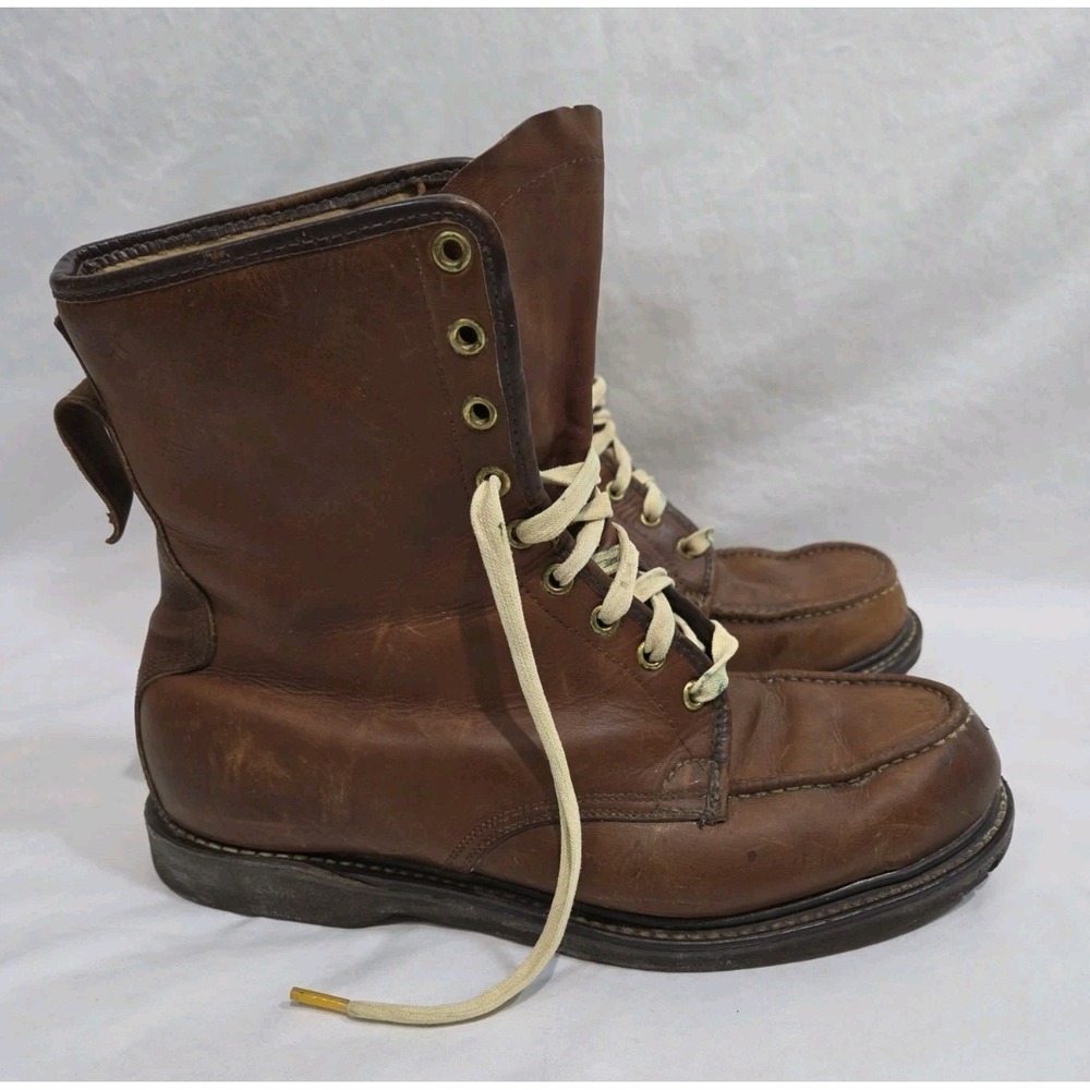 VTG Gold Bond Cushioned Work Boots 10 D Mens Brown Leather Moc Toe Oil Resistant - Picture 2 of 11